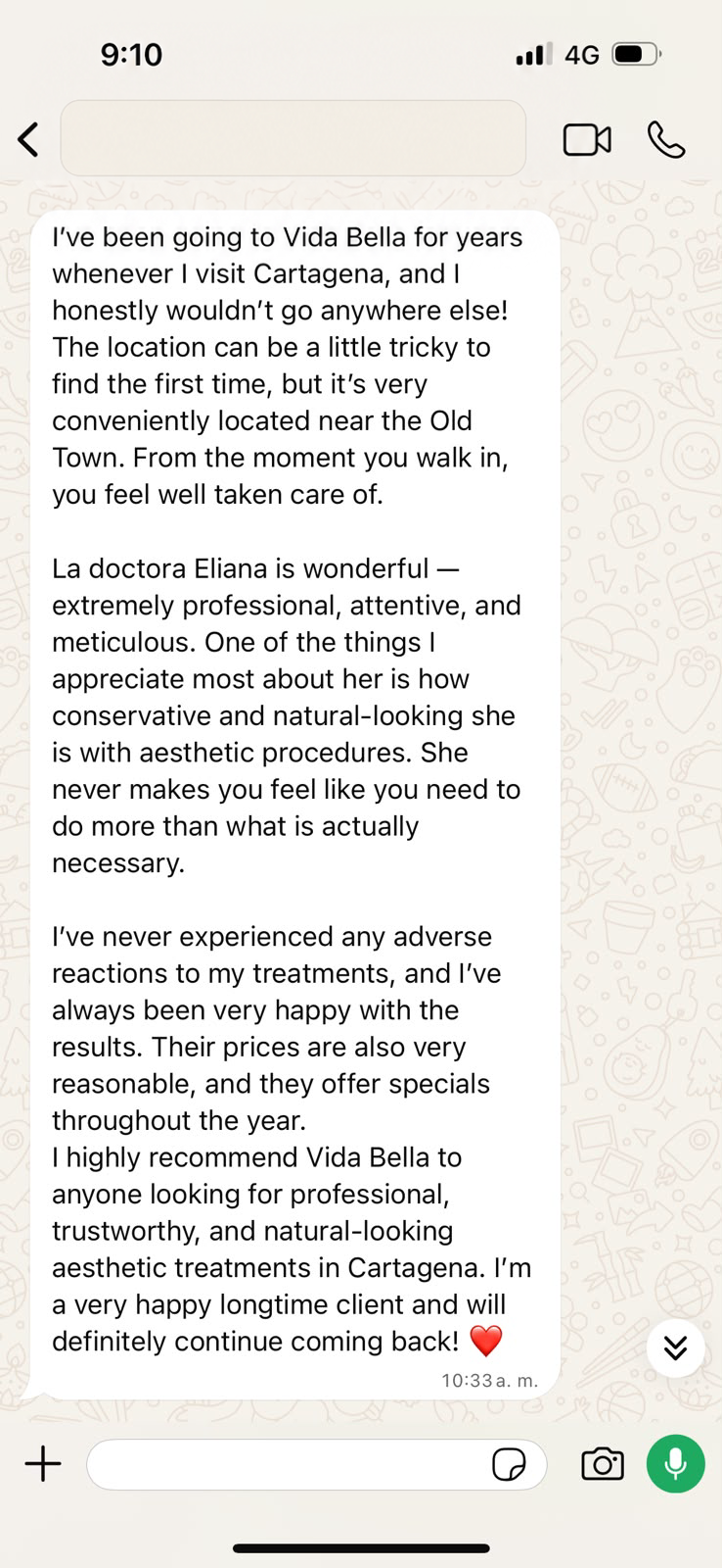 Testimonio de paciente internacional sobre su confianza en Vida Bella